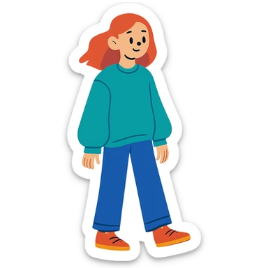full body modern teenage girl wearing oversized sweater and pants sticker