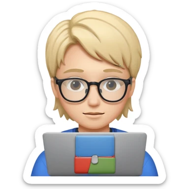 un estudiante con lentes y su laptop sticker