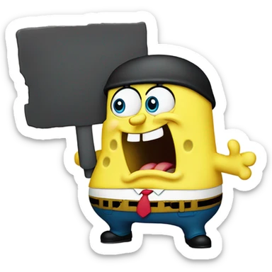 Fat SpongeBob easing his hand up angrily and his mouth open in bikini bottom and is so fat that he can’t fit in the screen sticker