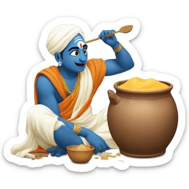 Make a emoji of krishna stealing curd from pot sticker