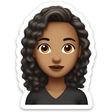 Beautiful girl, black, medium, wavy hair, Light, brunet, Skin, Black eyebrows sticker