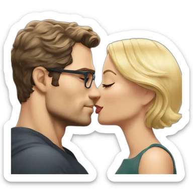 Henry Cavill kissing blond woman with very short hair and glasses sticker