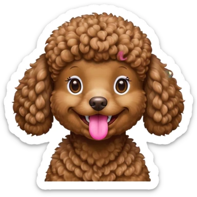 Brown poodle, curly fur, grinning happily
 sticker