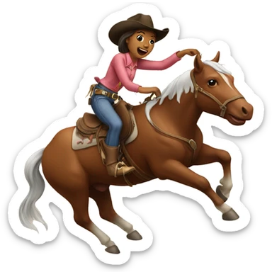 Cowgirl riding a horse catching a cow sticker
