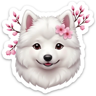 A cute  little  white Samoye and cherry blossom sticker