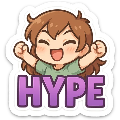 HYPE emote with bold purple letters, cute and energetic sticker