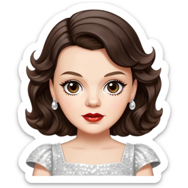Judy Garland with long dark brown hair, white sequin dress sticker