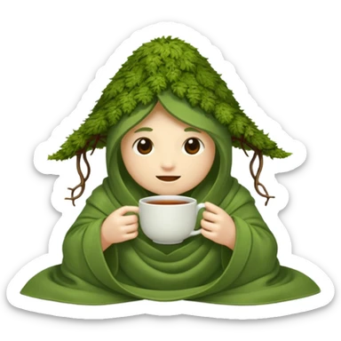 moss spirit bundled in vine blanket sipping night tea sticker