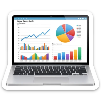 laptop, screen displaying colorful charts and graphs sticker
