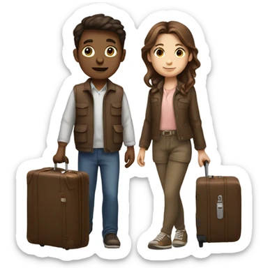 brown hair girl and brown hair boy with suitcase on in their hands sticker