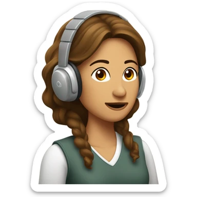 Mujer trigueña con cabello castaño y melena corriendo con auriculares  sticker