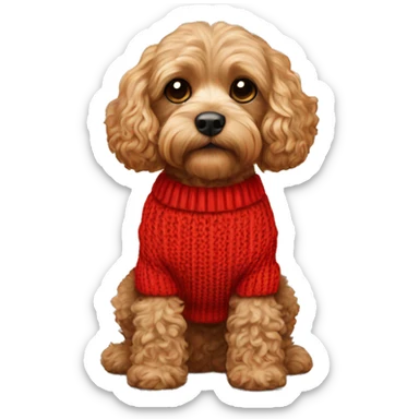 Cavapoo dog wearing a knitted red jumper sticker