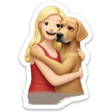 Red Labrador giving a blonde lady a hug  sticker