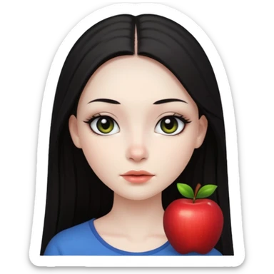девушка с очень бледной кожей, темными длинными прямыми волосами без челки и черными макияжем глаз в стиле Apple avatar  sticker