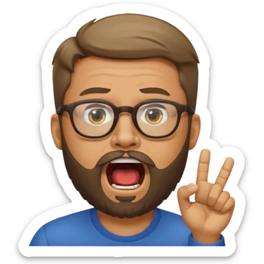 a guy with a beard, glasses and shouting : "FA, FA-TE INCOA" sticker