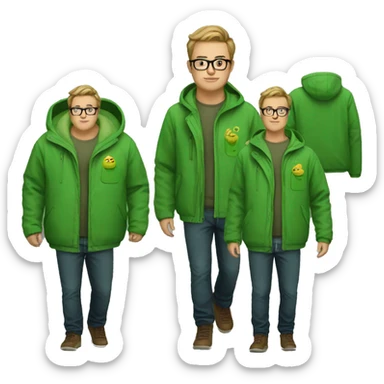 Fat man glasses green fleece jacket sticker