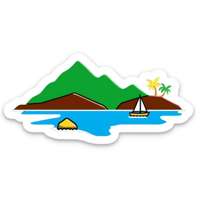 SimDay Bay near an island, cartoonish sticker
