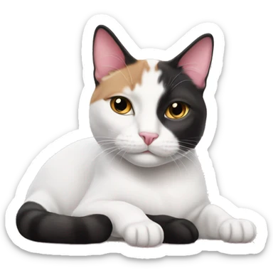 pink and white tuxedo cat laying down  sticker