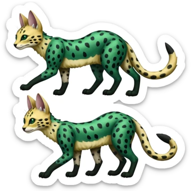 Epic complex detailed dark-deep-green, black, realistic Fakémon-Sprigatito-Floragato-Meowscarada-Trico-Sergal-Serval-Vernid-creature (full body) sticker