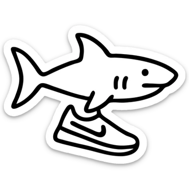 minimal outlined icon of a shark with red Nike shoes sticker