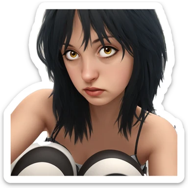 girl with black hair and vehicle sticker