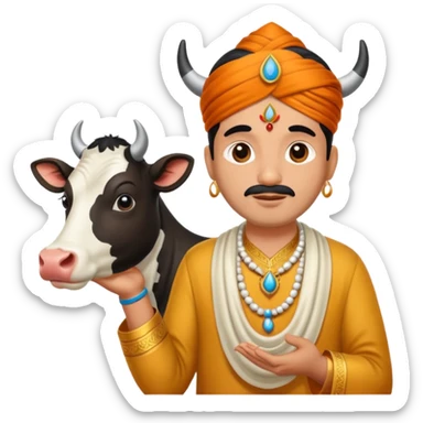 Indian man worshipping cow sticker