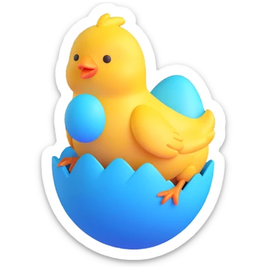 Cute yellow chick hatching from Easter egg sticker