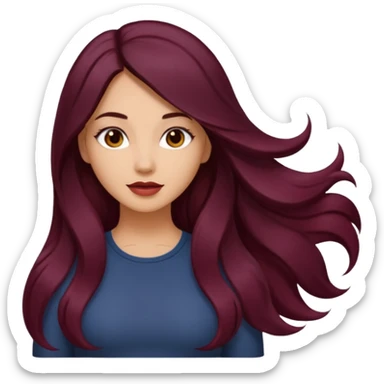 young woman 
Long waist-long hair
deep middle part
slightly wavy
dark burgundy hair 
 sticker