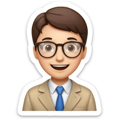emoji-style face of a teacher character with glasses, professional yet friendly, cartoon-like style, excited emotion sticker