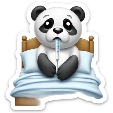 Sad Panda with fever Thermometer in mouth laying in bed sticker