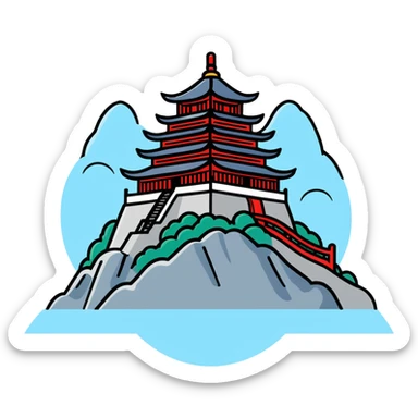 Taoist temple on a misty mountain sticker