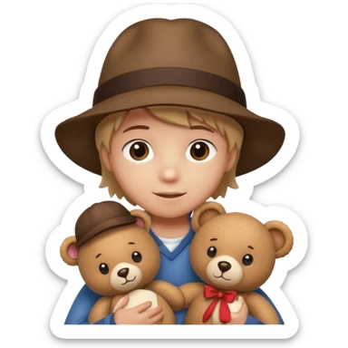kid wearing hat with teddy bear  sticker