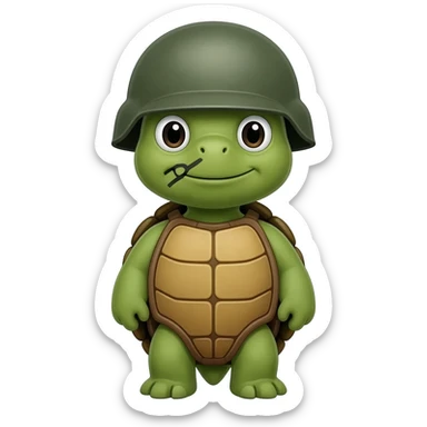 google/android style turtle emoji with army combat helmet and war face sticker