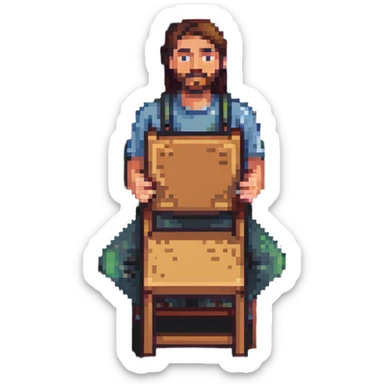 experienced furniture maker holding a wooden chair sticker