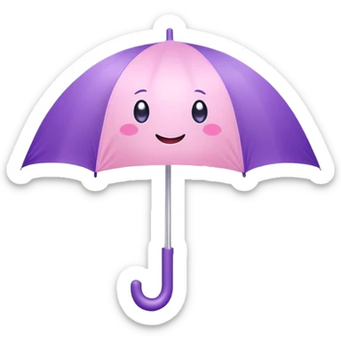 Cute Kawaii Umbrella, small and cute, soft pastel pink and purple, tiny rain droplets smiling down, a chubby round handle, big sparkling eyes full of joy! sticker