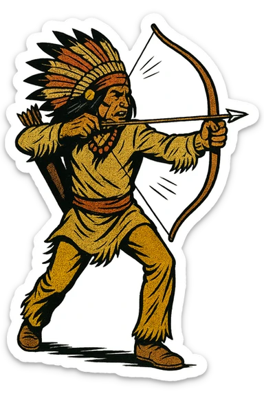The full body of A native American chief with bow and arrow in the 1870s in the American West sticker