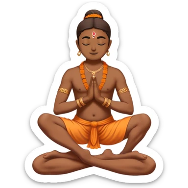 Hindu yogi standing on one feet with other feet on the knee of the other foot and standing in a sadhna position with hands in namaskar form sticker