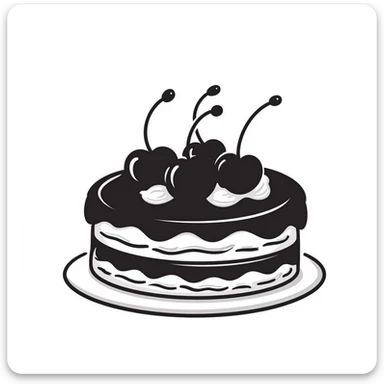 Hand-drawn whole chocolate cake with cherries on top sticker