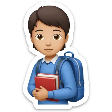 determined South Korean high school student carrying backpack and textbooks, motivated and ready for school, Apple iPhone emoji style sticker