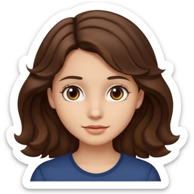 A girl with medium wavy brown hair, dark brown eyes, and fair skin sticker