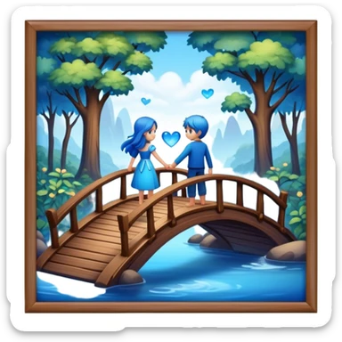 building a brown wood bridge, blue magic love people sticker