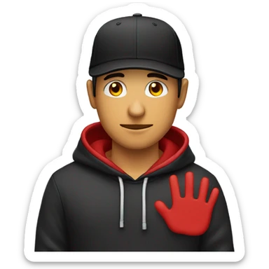 hombre con sudadera negra gorra roja test clara y pasaporte en la mano sticker