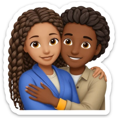 dark skin, black girl with black and brown braids, hugging her middle eastern boyfriend with wavy brown hair and medium to light skin sticker