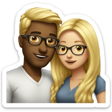 Blond woman with glasses kissing brunette man without beard sticker