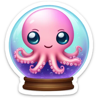 Kawaii colorful baby octopus in bubble globe sticker