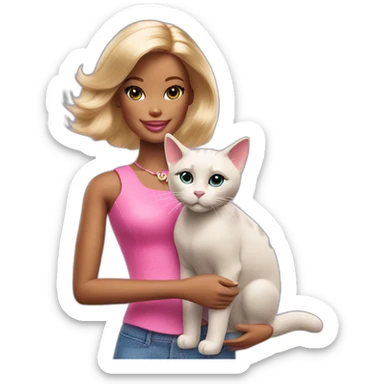barbie doll with her cat sticker