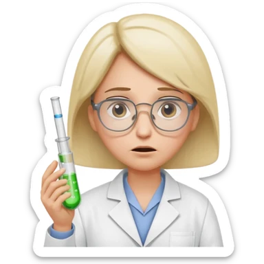 Frowns with Glasses,  Disappointed Scientist: Lab coat, thin glasses, holding test tube, upset expression
 sticker