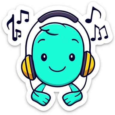 Cute headphones with smiling face and music notes around sticker