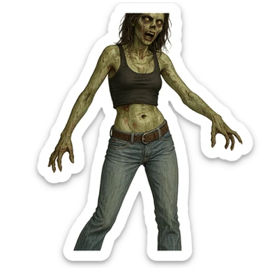 zombie woman in low-rise jeans and crop top, 2000s style sticker