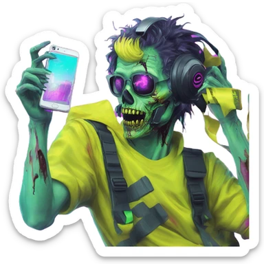 .Zombie_ Vaporwave black holographic oilslick zombie unicorn yellow caution tape and a vinyl sticker